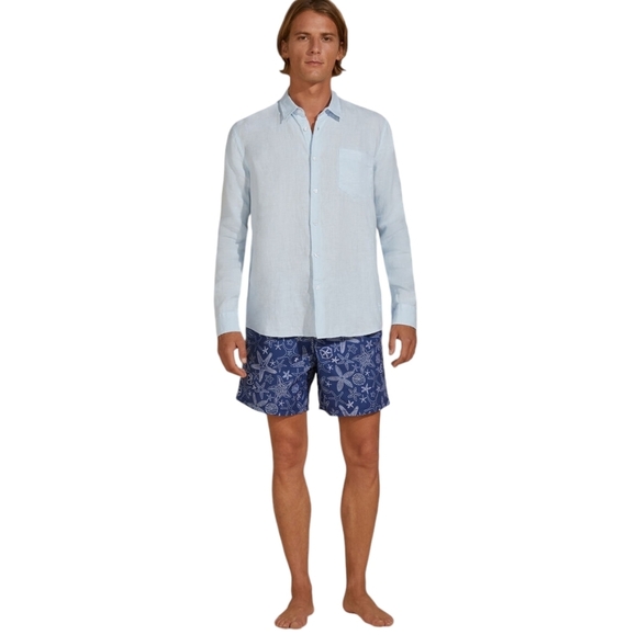 Vilebrequin Men Linen Shirt-Caroubis  Blue - Picture 2 of 16